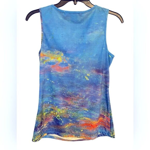 Leoma Lovegrove Sz S Blue Artistic Ocean Beach Colors Sleeveless Draped Neck Top - Picture 2 of 4